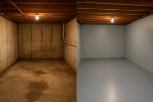 Wide basement before & after waterproofing in Oakland County and Macomb County
