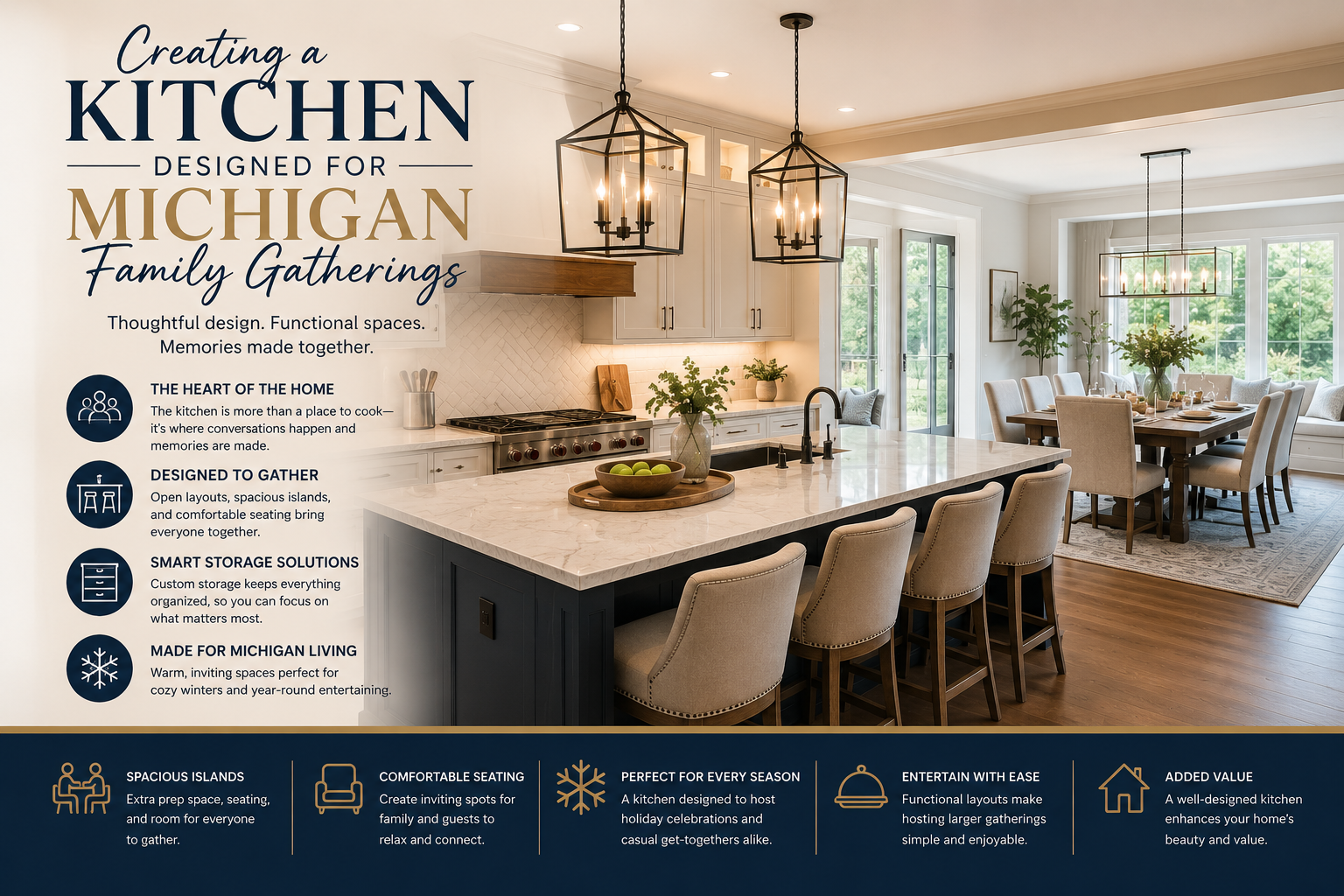 Modern kitchen designed for family gatherings with open layout and smart features.