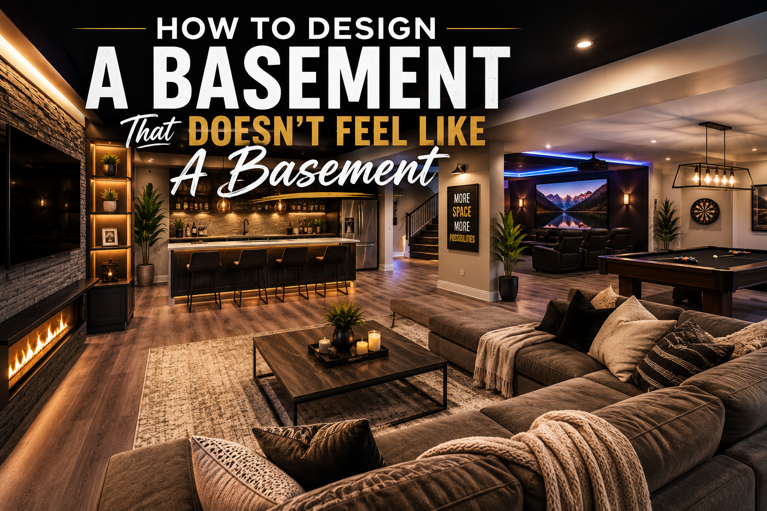 Tips for designing a bright, functional, luxury basement that feels like a natural living space.