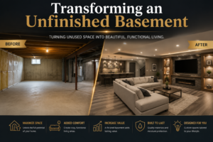 Tips for transforming an unfinished basement into a functional living space.