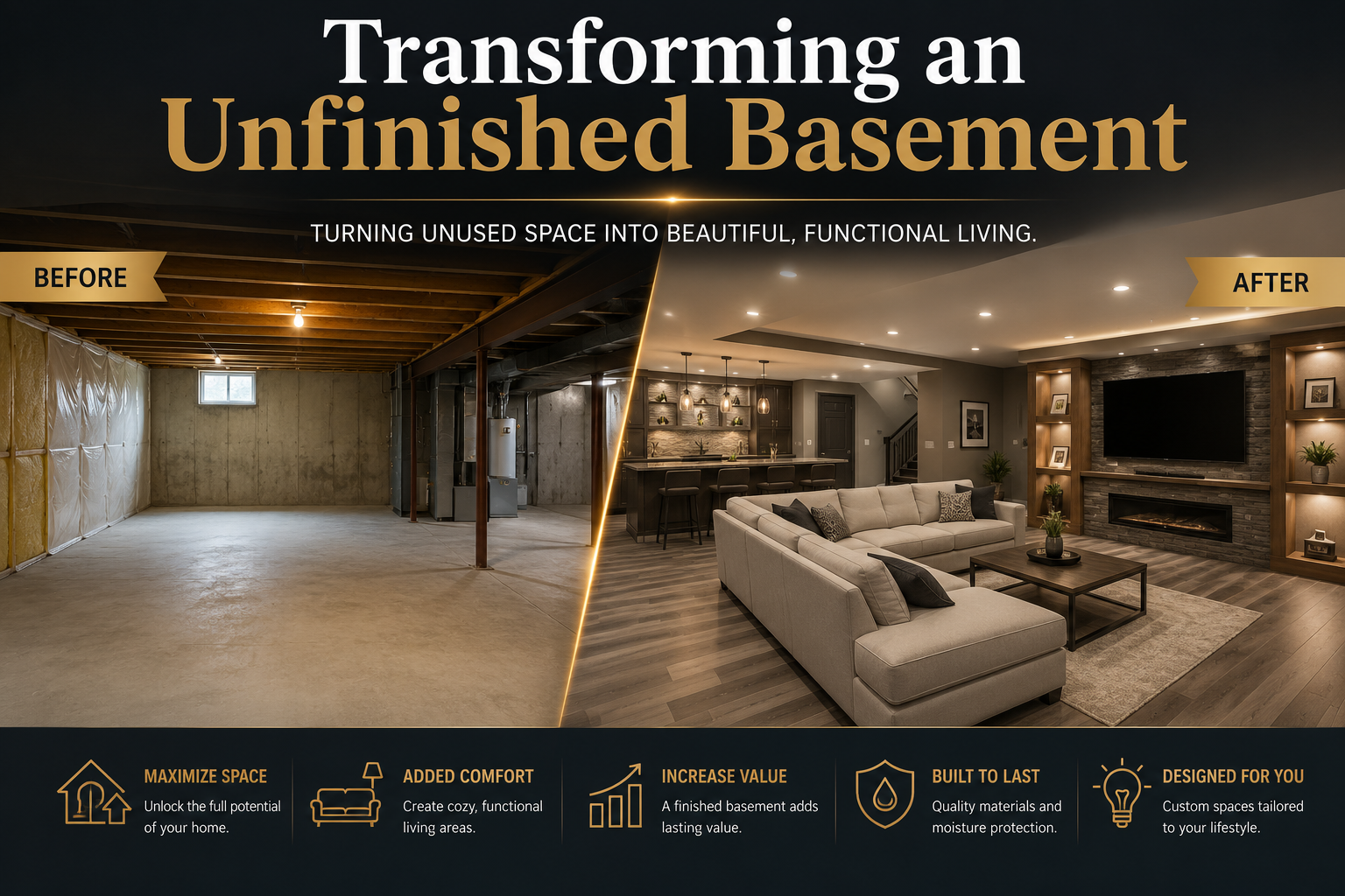Tips for transforming an unfinished basement into a functional living space.